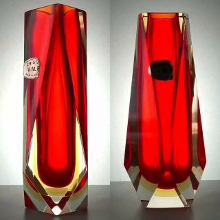 Vintage Mandruzzato Murano Sommerso Faceted Glass Vase
