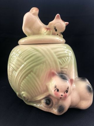 American Bisque Art Pottery Kittens Cookie Jar Ball Yarn Vintage Usa Farmhouse