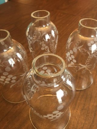 4 Vintage Victorian Era Etched Grapes Clear Glass Hurricane Shade Globe 6 1/4 " T