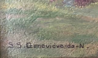 Vintage Oil Painting on Board Framed & Signed S S Genevieve de N.  14.  5 