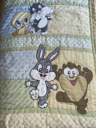 Vintage Baby Looney Tunes Crib Blanket Tweety Bugs Bunny Sylvester 39x30