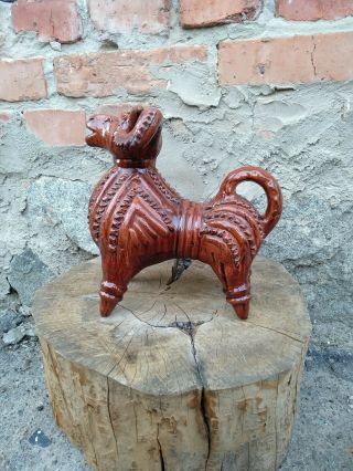 Vintage Handmade Pottery Ceramic Glaze Figurine Goat Sheep 60s Folk Pottery