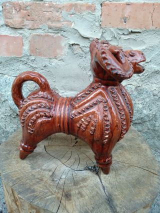 Vintage Handmade Pottery Ceramic Glaze Figurine Goat Sheep 60s Folk Pottery 2