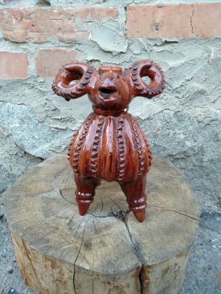 Vintage Handmade Pottery Ceramic Glaze Figurine Goat Sheep 60s Folk Pottery 3
