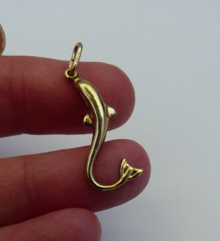 Vintage 9ct Gold Dolphin Fish Charm Pendant Long Tail Shapely Design Dolphin