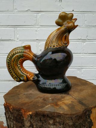 Vintage Handmade Pottery Ceramic Glaze Figurine Cock 70s Folk Pottery Le Coq