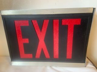 Vintage Exit Sign Industrial Single Side Black/red Metal Frame 2 Bulb Look