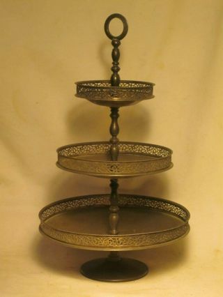 Vintage 3 Tiered Serving Tray Stand Italy Platter Reticulated Ornate Silverplate