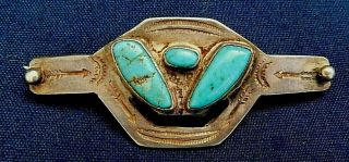 Native American Sterling Stamped 3 Turquoise Handmade Vintage Hair Clip Estate
