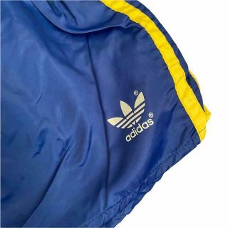 VTG 80 ' S BLUE & YELLOW ADIDAS MADE IN WEST GERMANY SPRINTER SHORTS SMALL D5 2