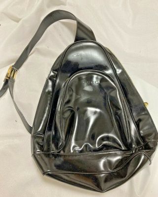 Authentic Vintage Gucci Black Bamboo Leather One Shoulder Hand Bag Backpack Junk