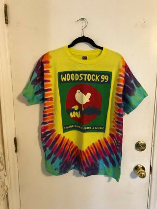 Vintage Woodstock 1999 Tie - Dye T - Shirt Bands Listed On Back.