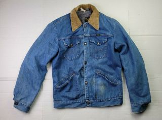 Vtg 80s Wrangler Denim Jean Jacket Mens Sz Medium Blanket Lined Made In Usa