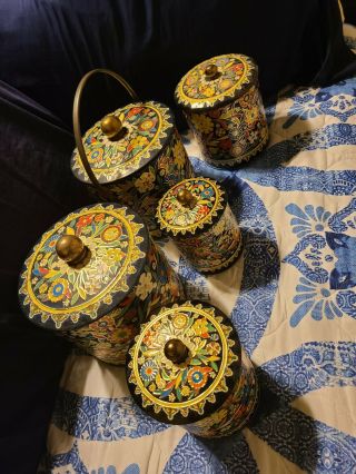 Vintage Set Of Tin Cans By Daher