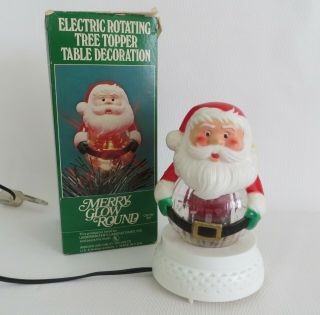 Vintage Merry Glow Round Electric Rotating Santa Tree Topper