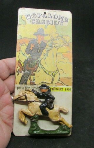 Vintage Hopalong Cassidy Pewter Toy On Display Card - Milk Promotion