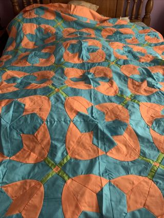 Vintage Cotton Hand Stitched Quilt Top With Tulips