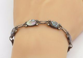 Mexico 925 Silver - Vintage Abalone Shell Oval Link Chain Bracelet - Bt3022