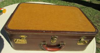Cool Vintage 30s Vintage Stratosphere Leather & Canvas Suitcase W/ Key