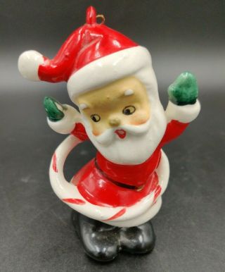 Vintage Ceramic Hula Hoop Santa Made In Japan Rare 3 7/8 " Tall