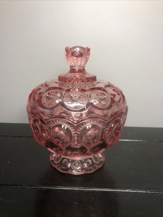 Vintage Le Smith Pink Moon And Stars Glass Candy Dish Covered Compote