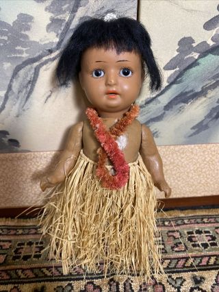 6 1/2” Antique German Bisque Head Hawaiian Hanna Doll Barefoot So Sweet