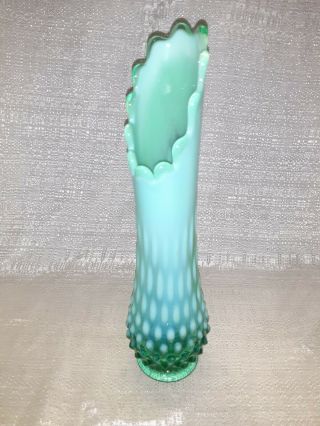 Vintage Fenton Emerald Green Opalescent Hobnail Swung Vase