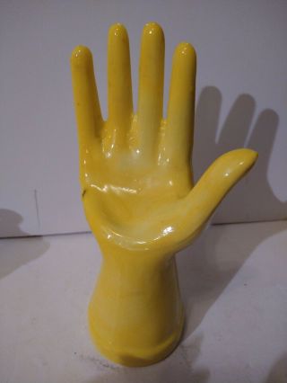 Vintage Yellow Milk Glass Hand - Jewelry Ring Display 7&6/8”hx4.  3/8”w 2
