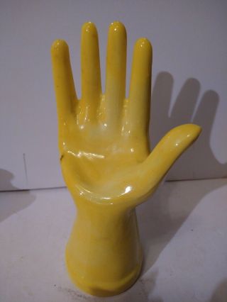 Vintage Yellow Milk Glass Hand - Jewelry Ring Display 7&6/8”hx4.  3/8”w 3