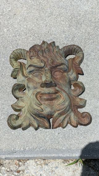 Vintage Cast Iron Greek Roman Gothic Gargoyle Face Mask Garden Sculpture