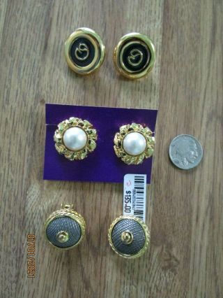 3 Pair - Vintage St.  John Clip Earrings - One Pair,  2 Show No Usage