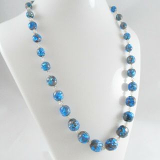 Stunning Vintage 1930s Murano Glass With Bright Blue Foiled Bead Necklace