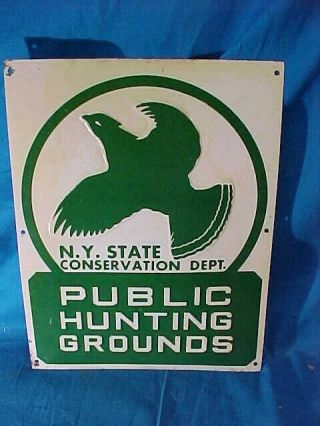 Vintage Ny State Conservation Dept Tin Litho Public Hunting Grounds Sign