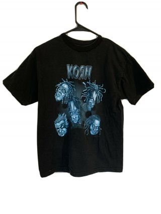 Vintage 2002 Korn Band Shirt Rare Cartoon Follow The Leader Nu Metal Black Blue