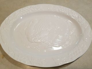 Vintage White Embossed Ceramic Turkey Platter Japan Pre Owned