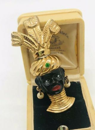 Enameled Blackamoor Brooch Prince Of Wales Feather Rs Turban Vintage Jewelry