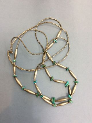 Vintage Native American 2 Strand Liquid Silver,  Turquoise & Ster Bead Necklace