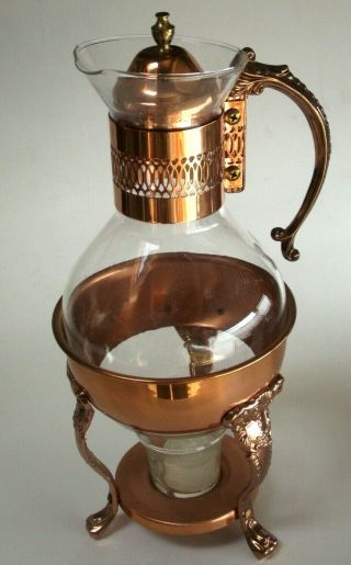 Vintage Princess House Copper Glass Coffee Carafe W/warming Stand Candle