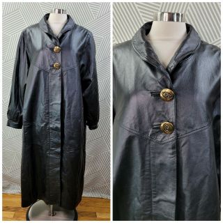 Vintage Long Leather Trench Coat Plus Size 1x/2x 16/18/20 Jacket Winter Duster