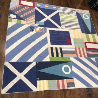 Vintage Queen Size Pottery Barn Kids Boys Nautical Quilt Bedspread Patchwork