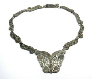Vintage Taxco Tm Mexican Sterling Silver 950 Crushed Stone 17” Link Necklace