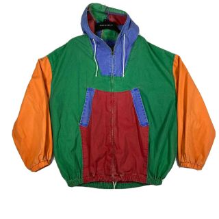 Vtg 90s Color Block Jacket Hooded Mens Size Xl Green Orange Full Zip Ruff Hewn