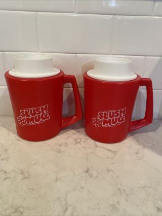 Vintage Set Of 2 Red The Slush Mug Frozen Beverage Drinks