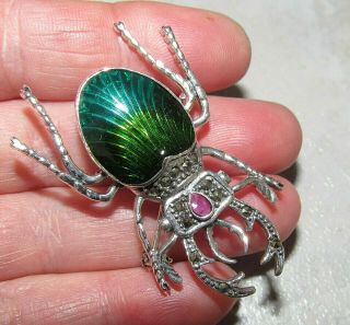 925 Sterling Silver Vintage Egyptian Revival Style Beetle Bug Scarab Brooch Pin