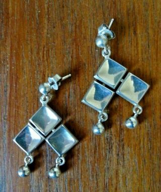 Vintage David Andersen Norway Sterling Silver Modernist Earrings Pierced
