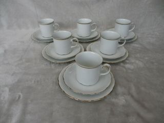 Vintage Mitterteich Bavaria Germany Porcelain Cup Saucer Plate Trio Set Of 6.
