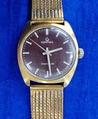 Mens Vintage Certina Waterking 210 Gold Plated Swiss Made -