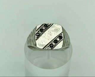 Vintage C1970s Sterling Silver & Spinel Unengraved Signet Mens Ring Size Q 1/2