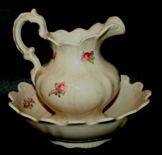 Vintage Handmade Floral Ceramic Porcelain Water Pitcher & Wash Bowl Basin Tap 04