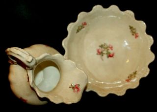 Vintage Handmade Floral Ceramic Porcelain Water Pitcher & Wash Bowl Basin TAP 04 2